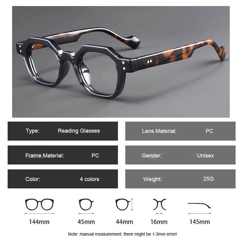 Women Men Polygon Reading Glasses Spectacles Frames High Quality Trend Luxury Design Presbyopia Eyeglasses for Male Female +1.5