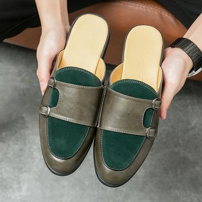 Fashion New Men's Monk Strap Half Slippers Driving Shoes Casual Patent Leather Suede Mules Moccasins Breathable Loafers Zapatos Hombre