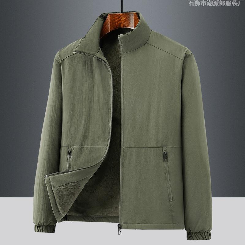 Winter new fleece thickened jacket men's windproof warm jacket large size medium and green stand-up jacket