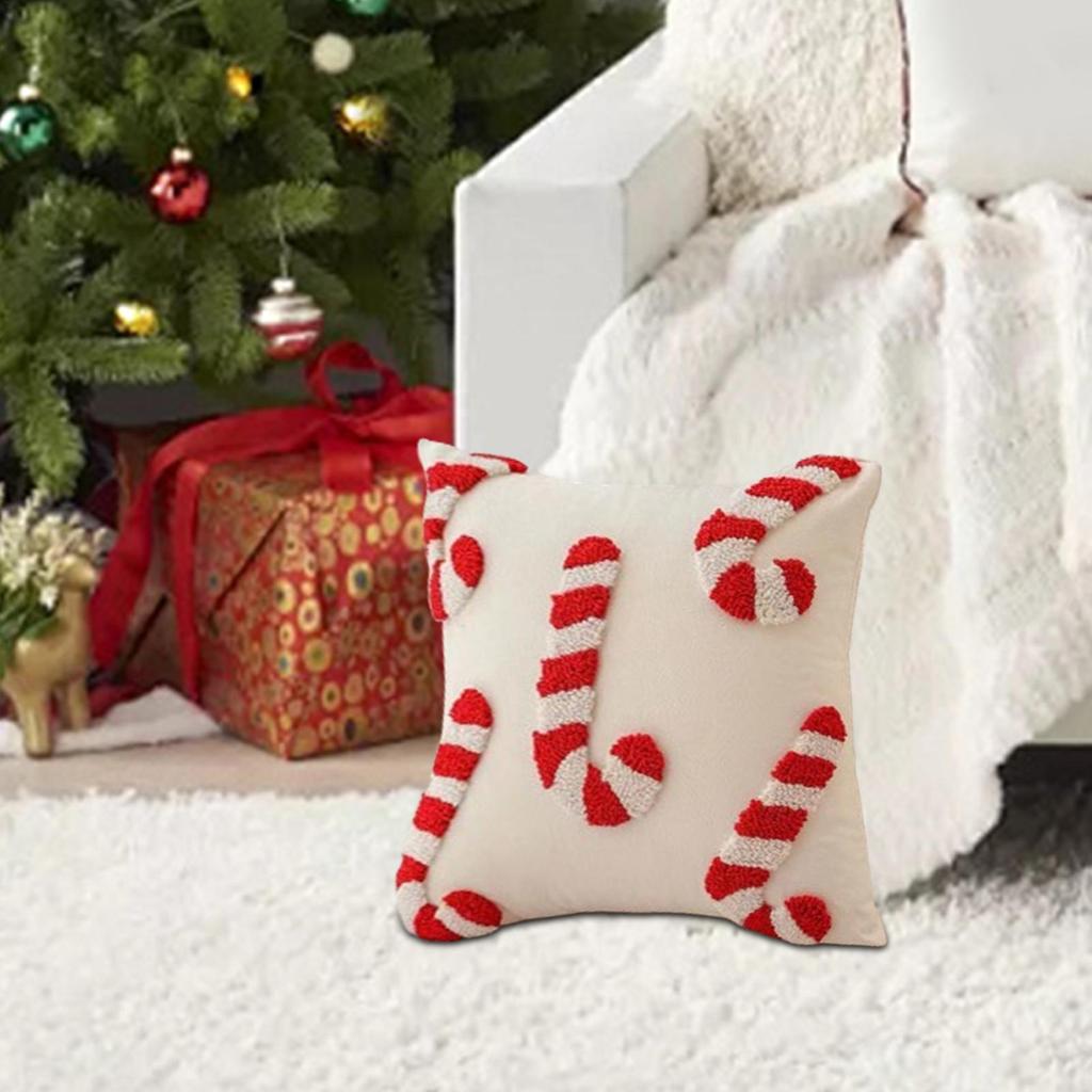 Christmas Cane Sugar Pillow Cover Zipper Closure Decorative Living Room Car Office Pillowcase 2025 Xmas Navidad Party Supplies