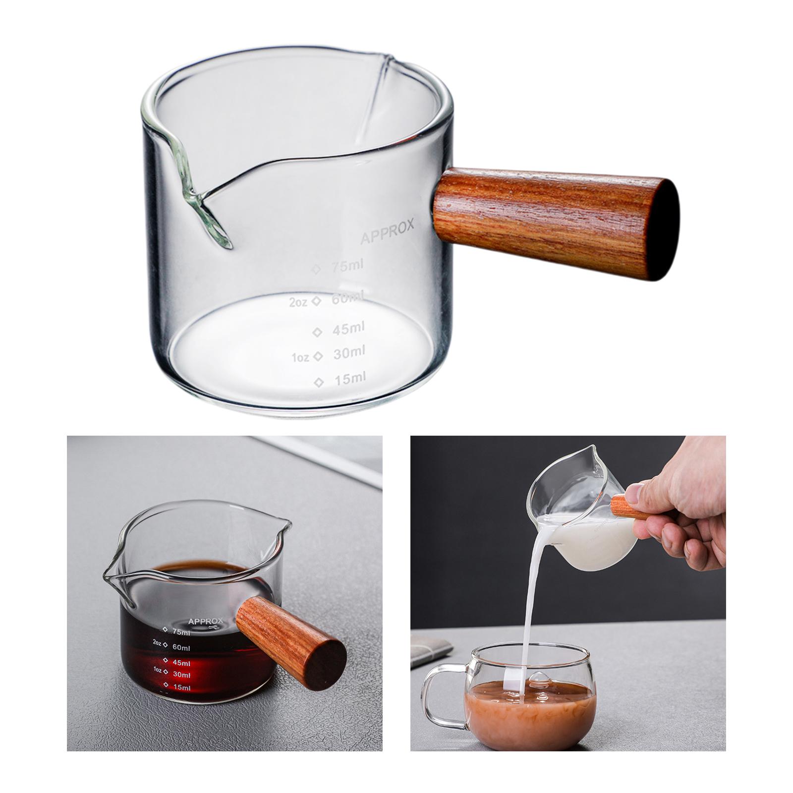 Clear Double Spout Measuring Cup with Wooden Handle Dispenser Espresso Shot