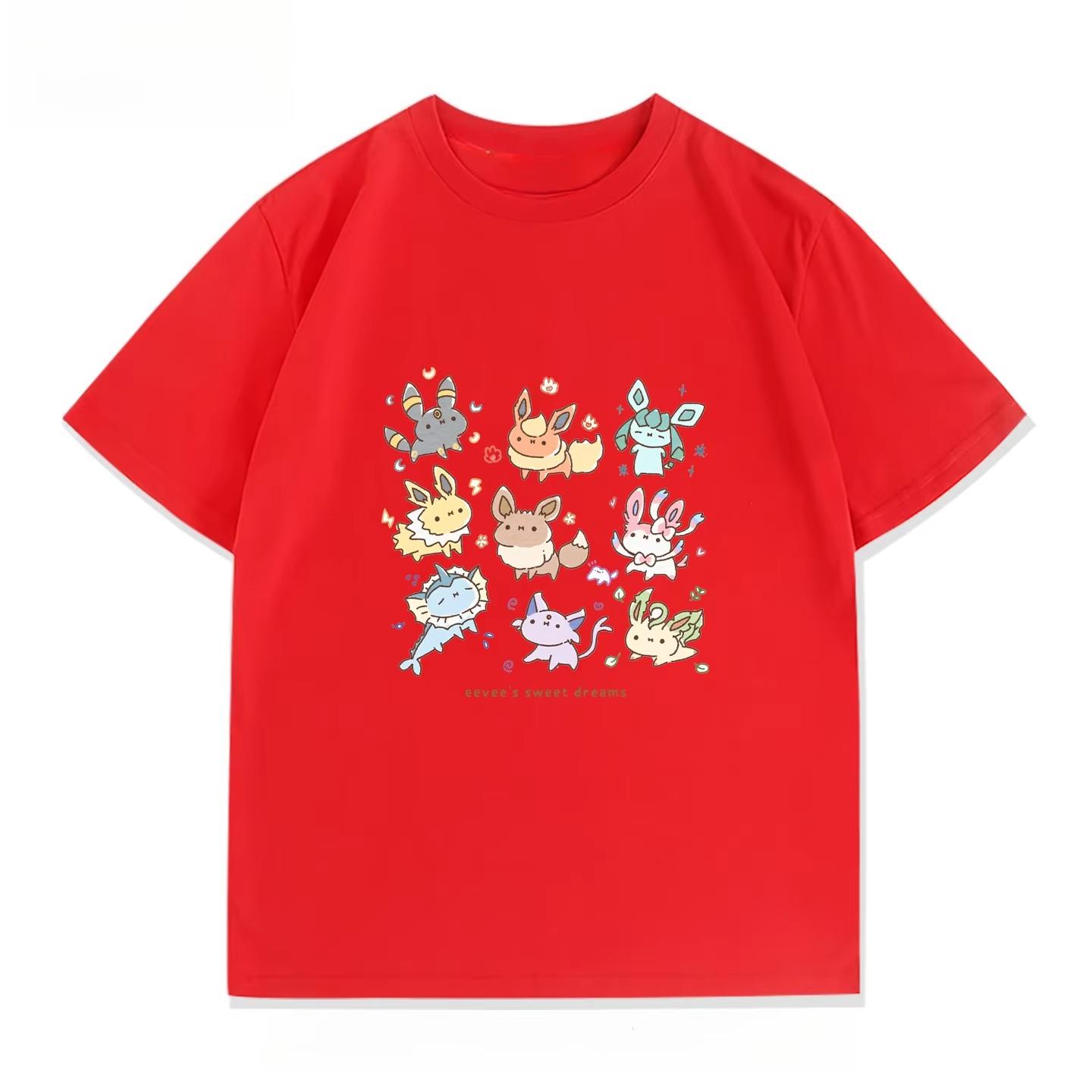 

Miniso Pokémon Anime Peripheral Qversion Printed Cotton Tshirt Mens and Womens Loose Harajuku Casual Short Sleeved Top S