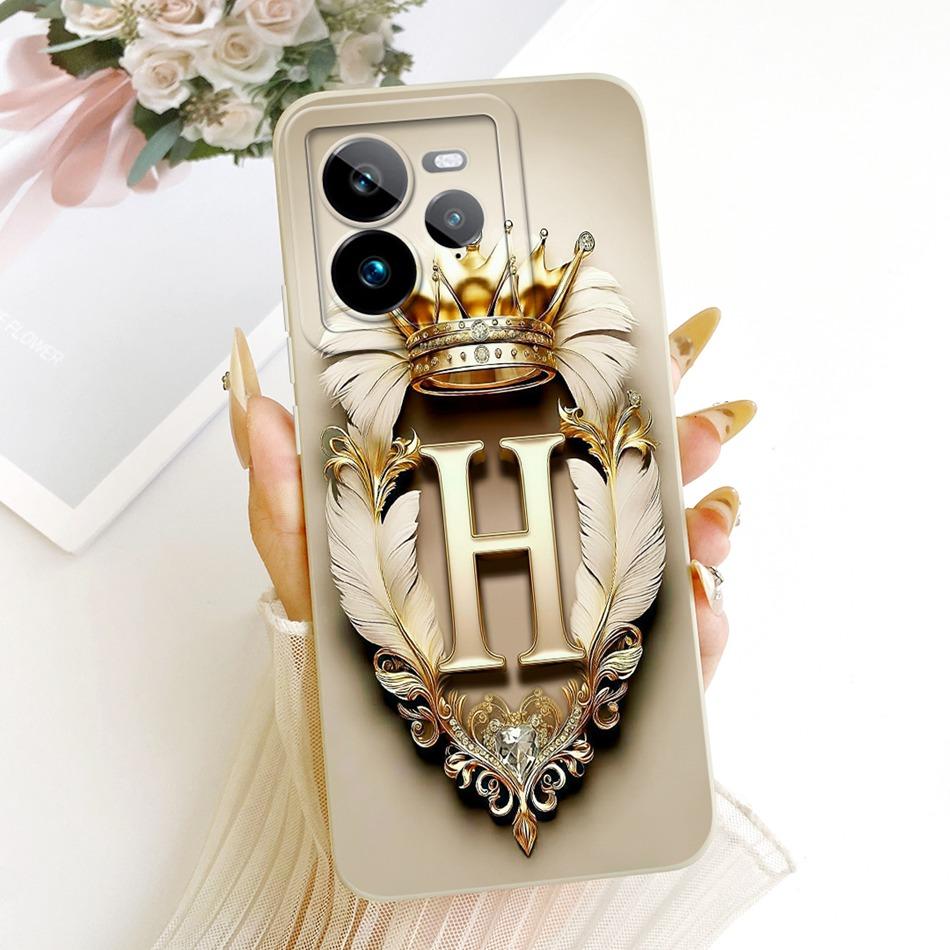 For Realme GT 7 Pro Feather Crown Initial Letter Phone Case For Realme GT7 Pro RMX5010 Soft Silicone Covers Bumpers