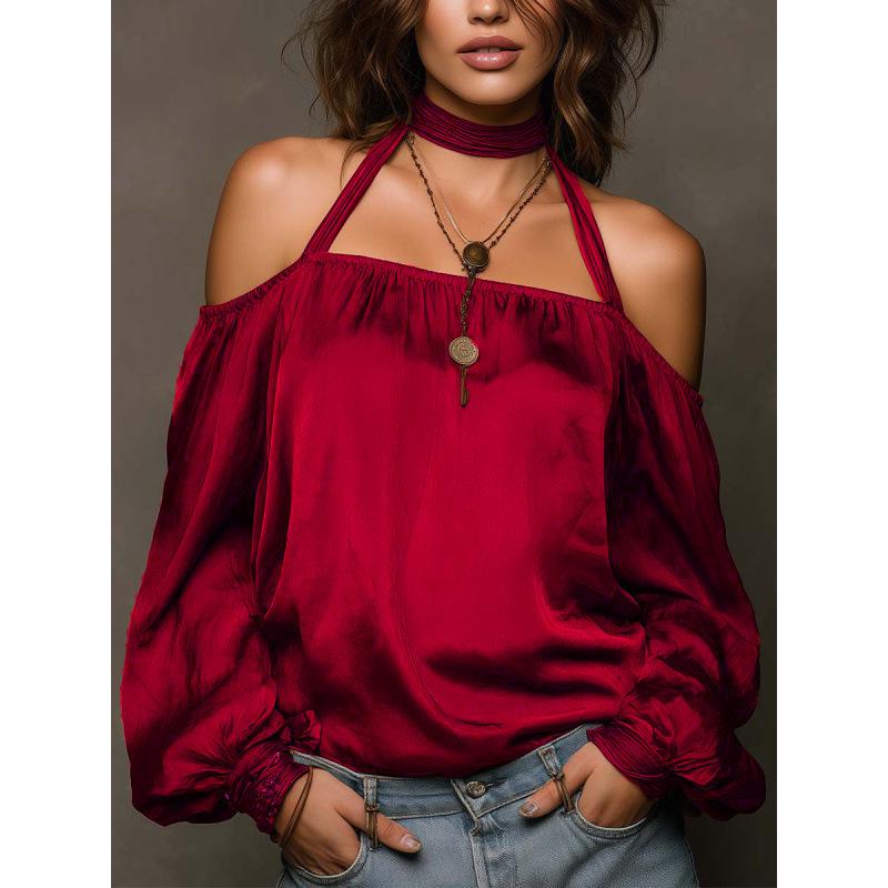Top alla moda da donna con spalle scoperte in raso opaco, europeo e americano, 2026