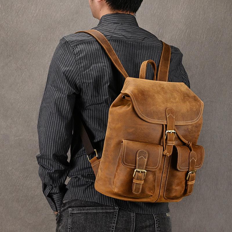 Vintage Crazy Horse Leder Rucksack für Damen und Herren - Echte Leder Reise- und Schultasche