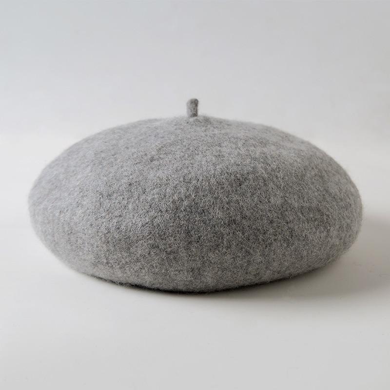 Wool Beret Hat Women's Autumn and Winter Big Head Circumference British Retro Octagonal Painter Hat