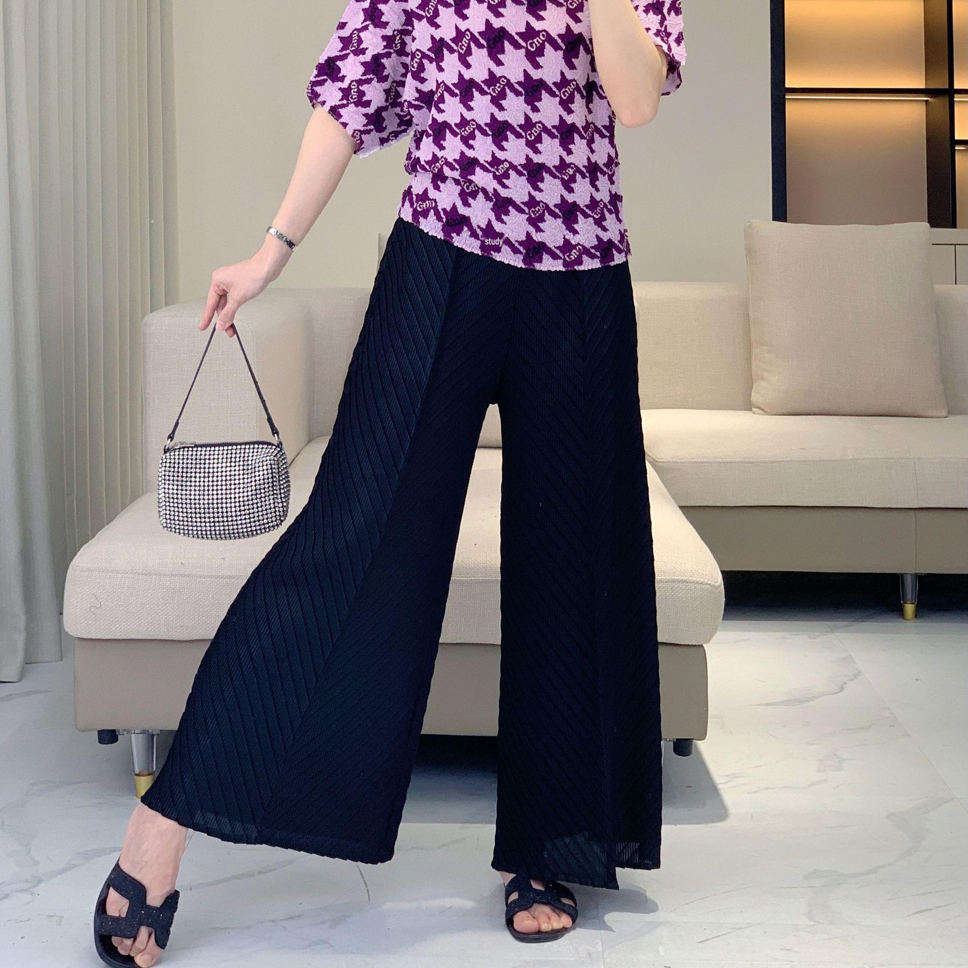 

Women s Summer High-Waisted Pleated Cropped Pants - Slimming, Petite, Loose-Fit Casual Trousers One Size [90-150kg] чёрный