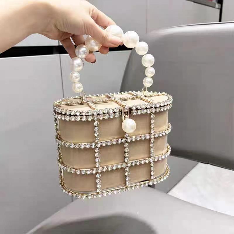 French Rhinestone Cage Crossbody Evening Bag