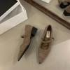 Winter Cotton Women Mary Jane Shoes Shallow Pointed Toe Shoes Concise Square Heels Shoes Zapatillas De Mujer