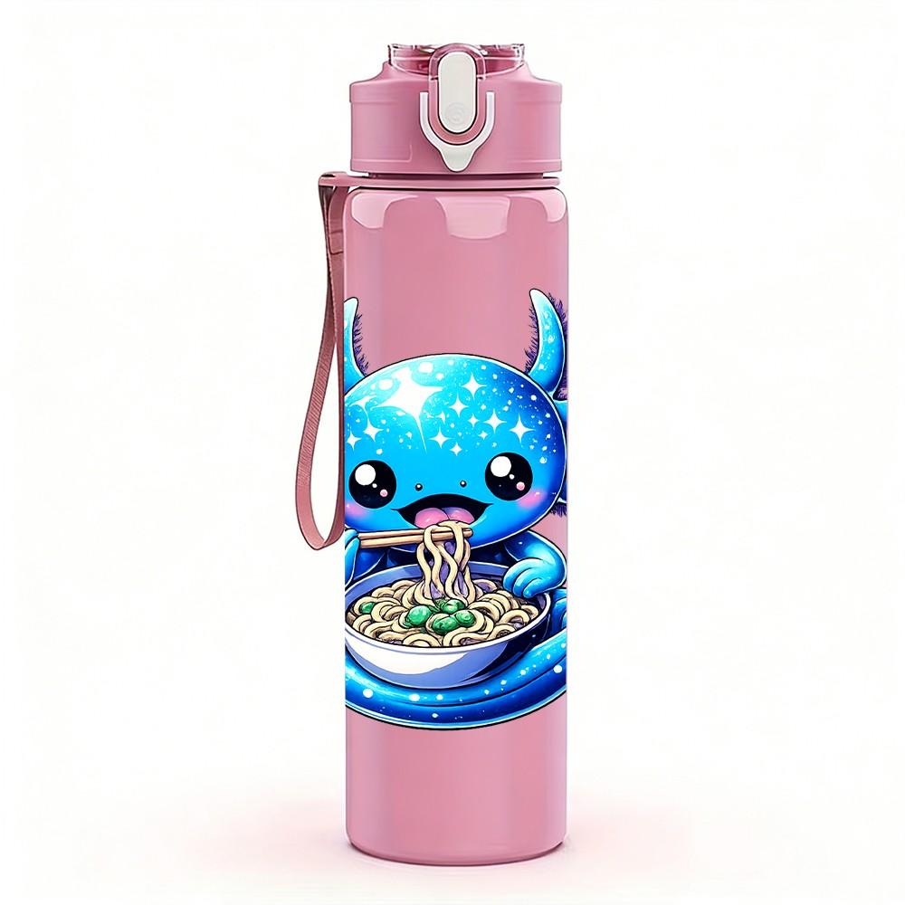 1PC Cute Blue Dragon Sea Creature Print 750ml Color Plastic Sports Water Bottle Leakproof Flip Straw Lid Suitable for Sports Office Home Use