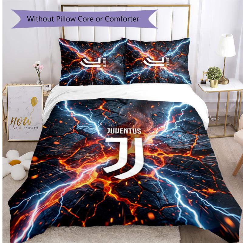 Juventus FC Pattern Printed 3PCS Bedding Set Soft Skin-Friendly Washable Duvet Cover & Pillowcases Set All Season Bedroom