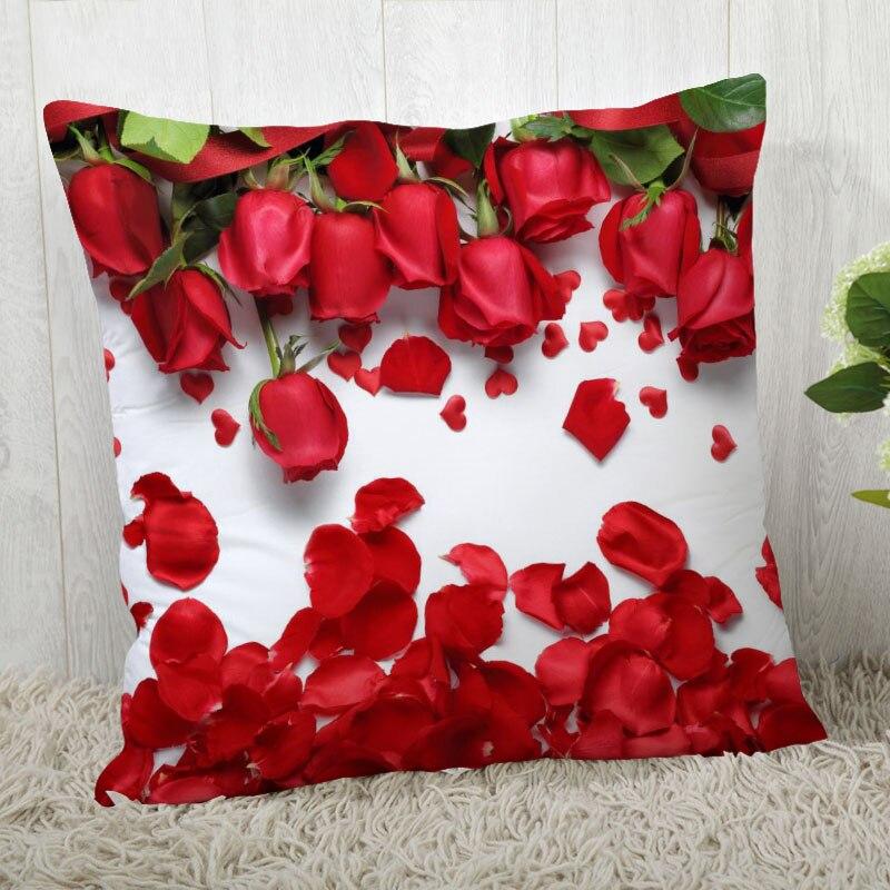 Red Rose Flower Print Pillowcase Sofa Office Decoration Home