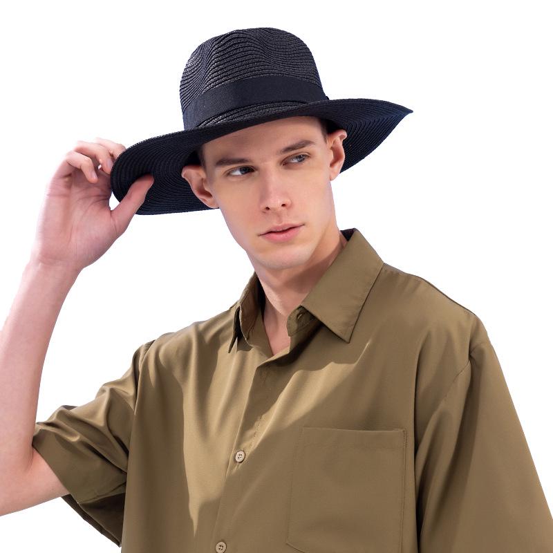 Foldable Wide Brim Raffia Panama Straw Sun Hat with Square Buckle - Breathable, UV Protection for Outdoors