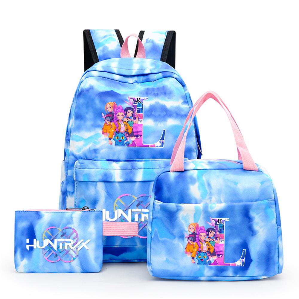

3Pcs/set Cartoon 26 English Letter Printed Backpack with Lunch Bag Pengcil Case for Teenager Girl Boy Bookbag Large Capacity Travel Bag Kid Gift