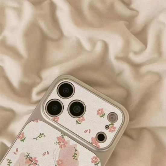 Korean Flower Butterfly Phone Case for Apple 17 Pro Max with Full Coverage, Cute Design, and Silver Frame