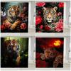 Wildtier Tiger Leopard Duschvorhang Rote Rose Rosa Floral Dschungel Wilde Tiere Badezimmervorhänge Polyester Heim Badezimmer Dekorationsset