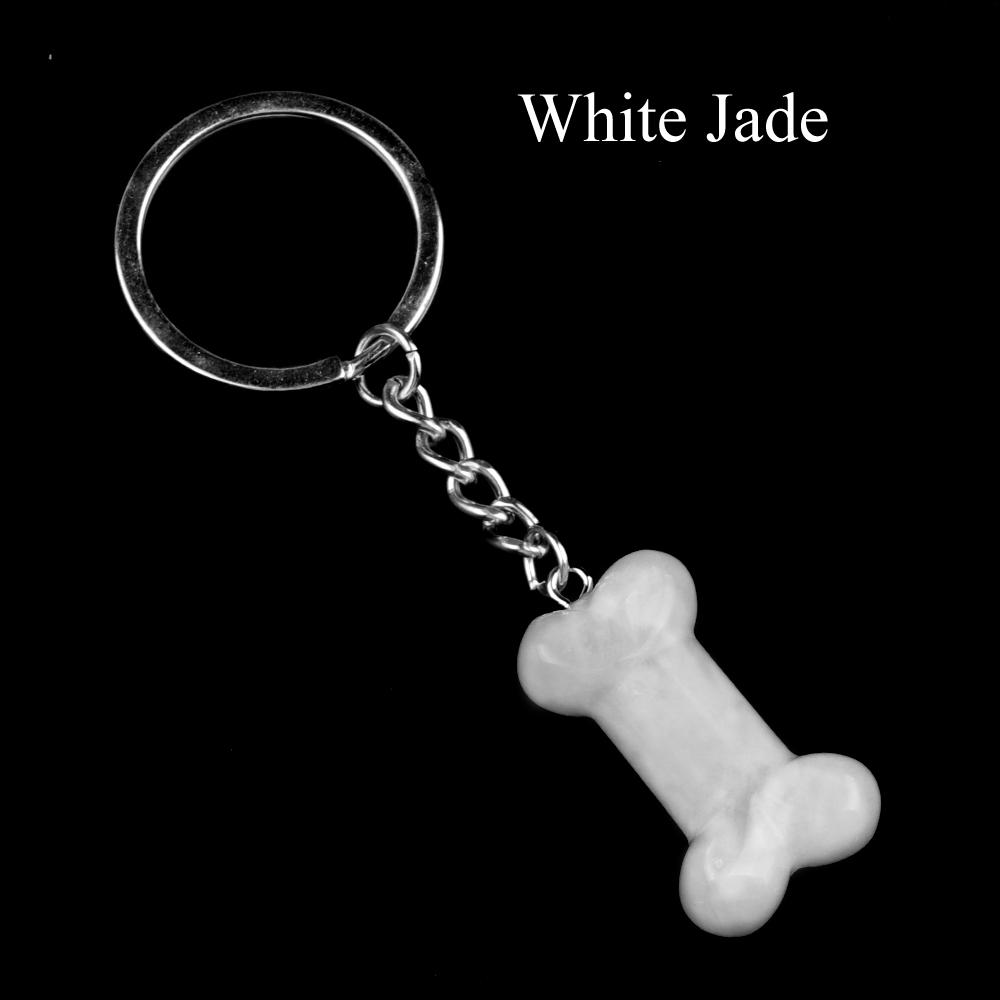 1Pc Reiki Healing Natural Stone Keychain Key Finder Bone Shape Crystal Gemstone Pendant Key Chain for Decor Phones, Bag, Halloween Gifts 20×34 Mm