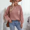 Women's European & American Style Solid Color Lantern Sleeve Sweater - Long Sleeve, Round Neck, Knitted for Autumn/Winter Fashion