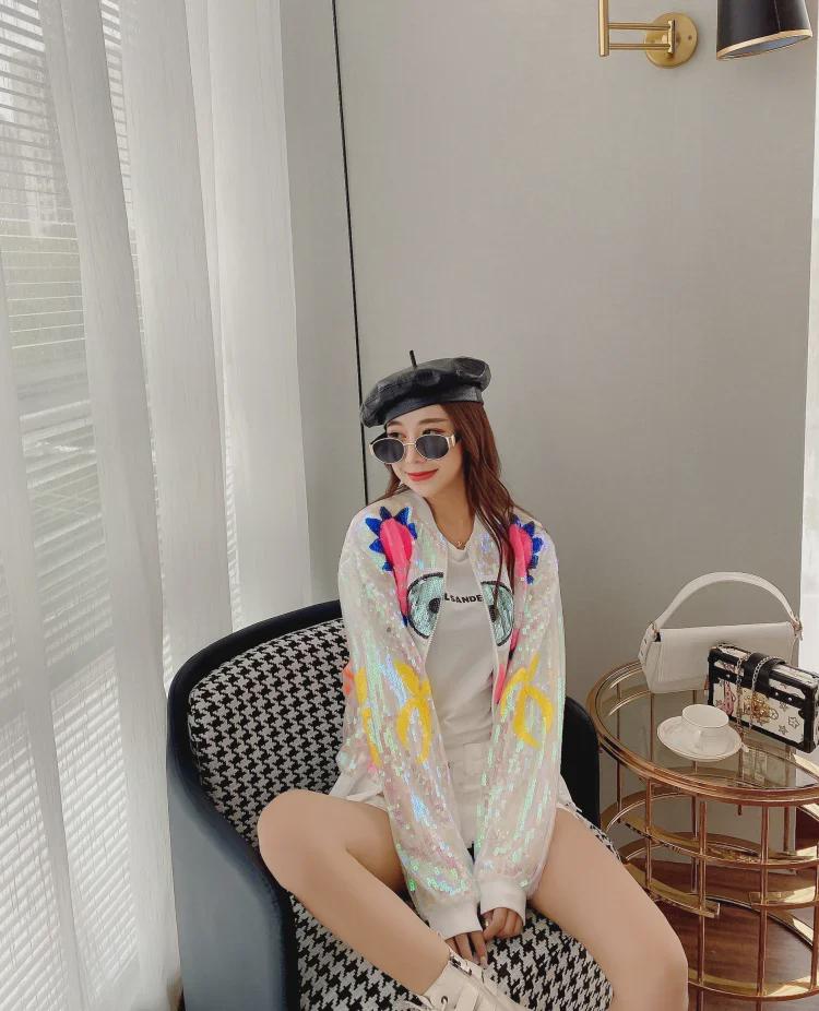 2025 European Station Sequined Eye Stand Collar Long Sleeve Jacket for Women