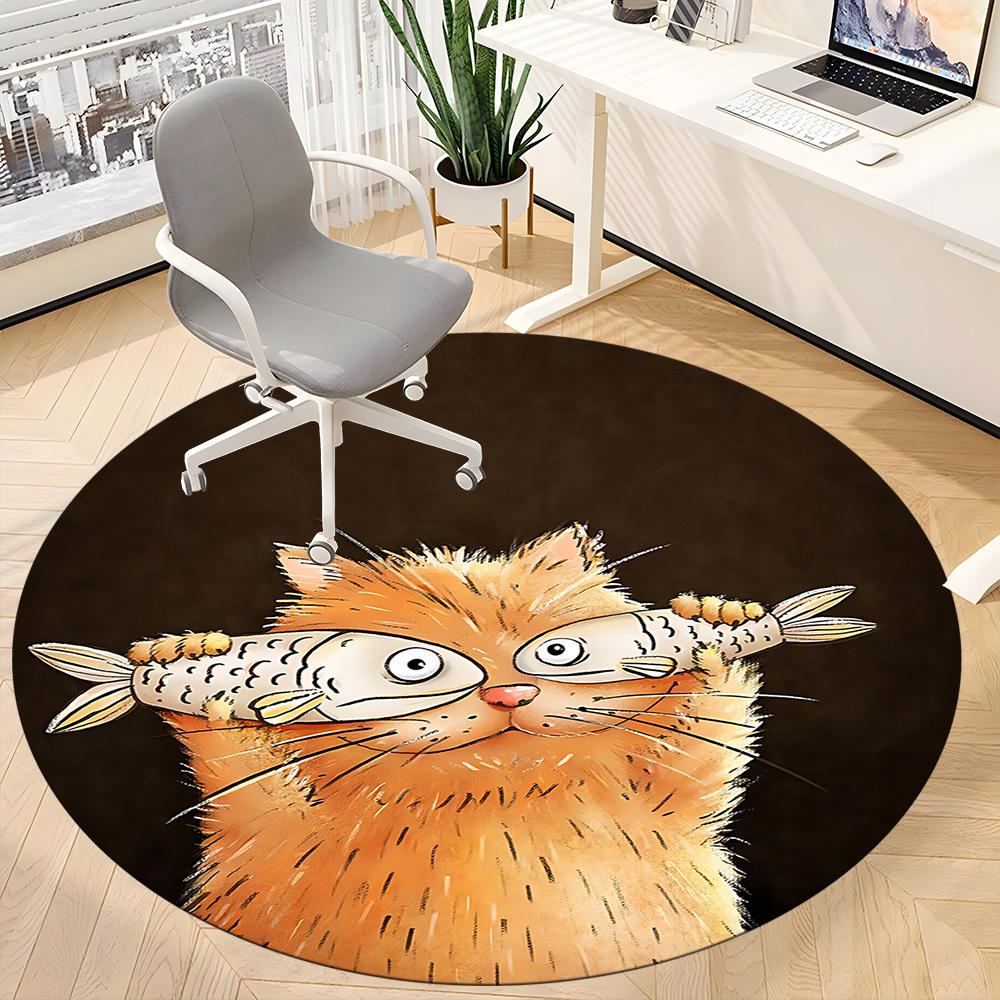 1pc Cat Fish Office Round Area Rug, Under Office Chairs Bedroom Living Room Home Decor, Room Deco