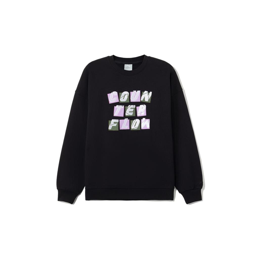 Li-Ning CF Wu Xing Letter Sticker Print Pullover Sweatshirt Unisex Sweatshirt Black AWDRG52-4