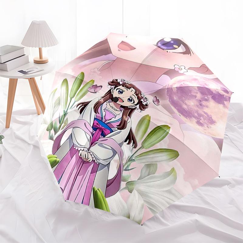 1pc Outdoor Umbrella with Anime Girl and Flowers Design - Automatic Opening/Closing, Portable 3-Fold Design, 8-Bone Iron Frame, Perfect Gift for