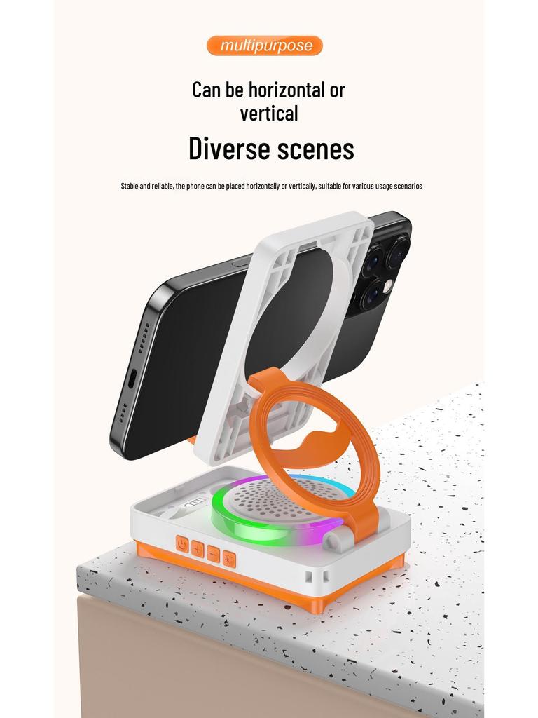 Compact Multi-functional Phone Holder & Bluetooth Speaker with Ambient Light, Foldable TF27BOX