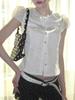 Doll Face Academy Short Sleeve Sheer Top with Pearl Buttons and Slim Fit