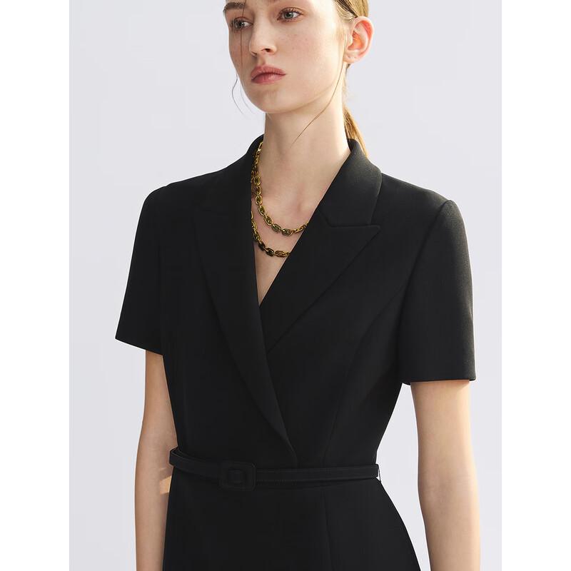 Elegant French Triacetate Belted Short A-Line Dress