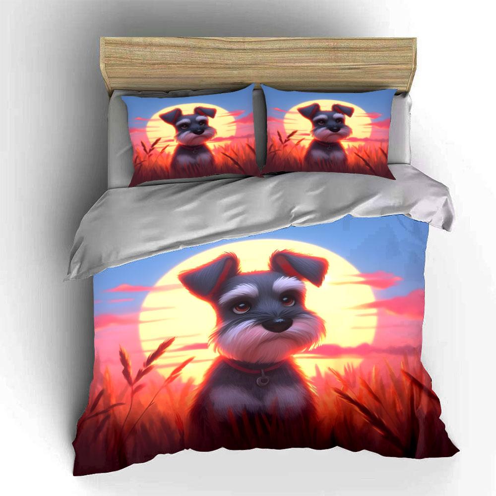Sunset Dog Decor Set Bedding Set with 1 Duvet Cover 2 Pillowcases Single Double King Queen, Gift