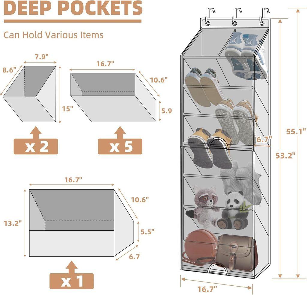 Modern Basic 7 Layer Wall Mount Shoe Organizer Bag With Dustproof Multipurpose Storage For Bedroom