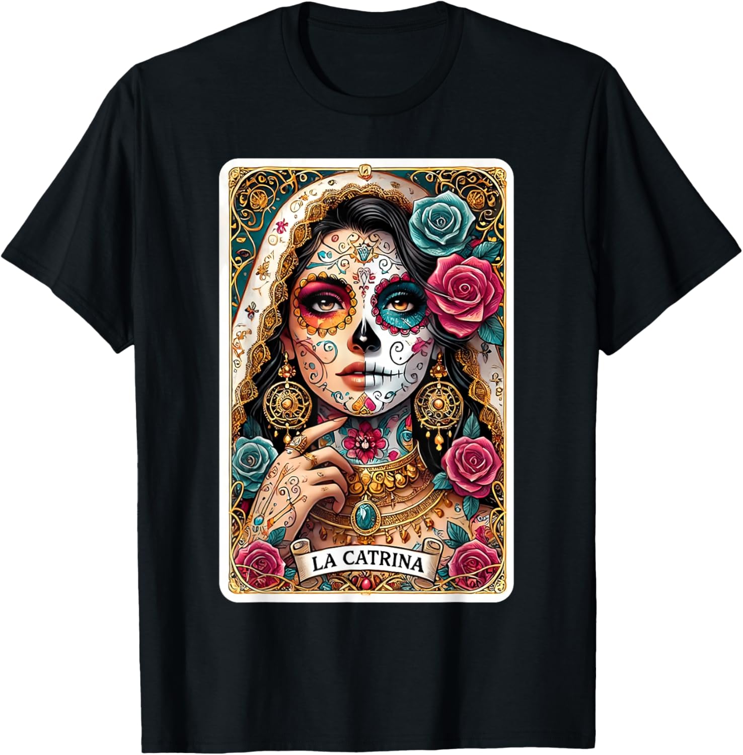 La Catrina Tarot Card Day of The Dead Dia de Los Muertos T-Shirt S