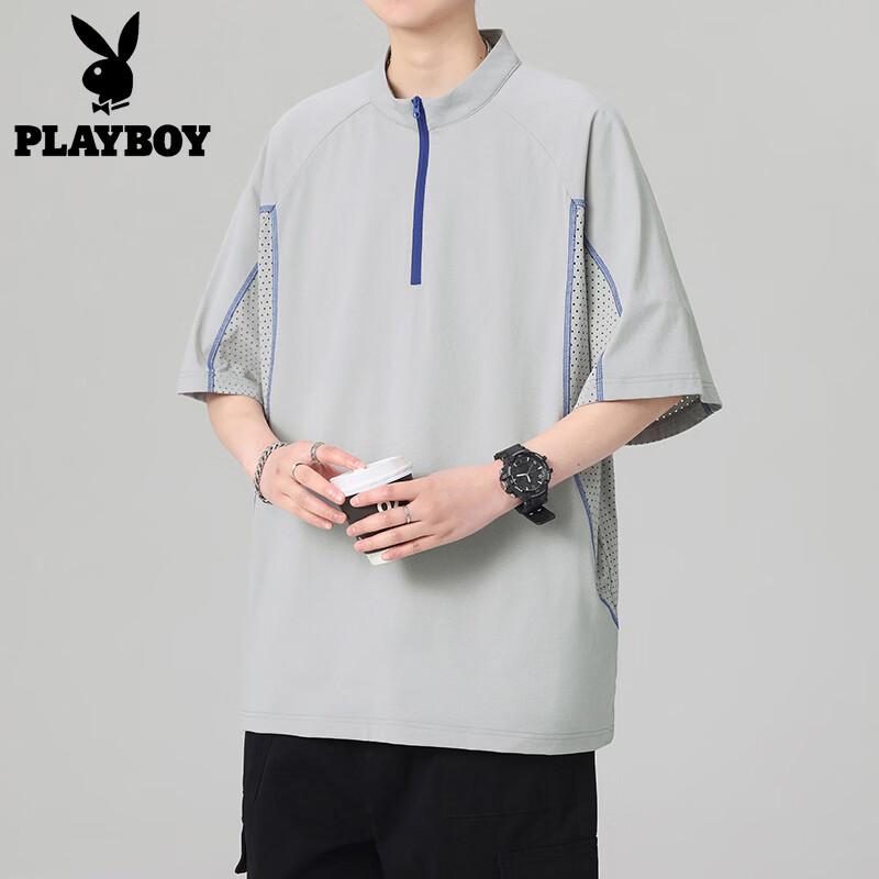 Playboy Men s Waffle Knit Half-Zip Short Sleeve T-Shirt L