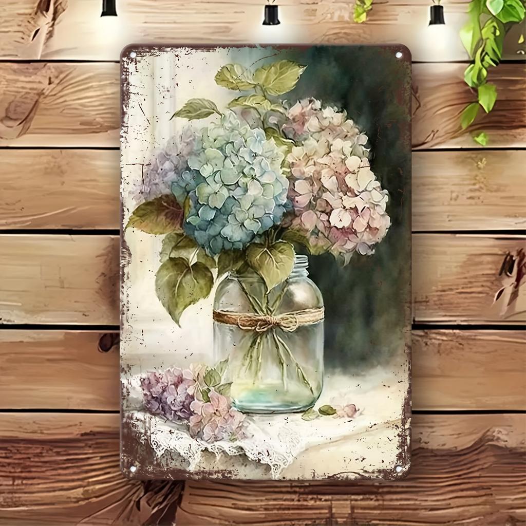 Vintage Hydrangea Flowers Art Decorative Metal Sign - Waterproof Wall Hanging Plaque for Home, Garden, Farmhouse - English Langu