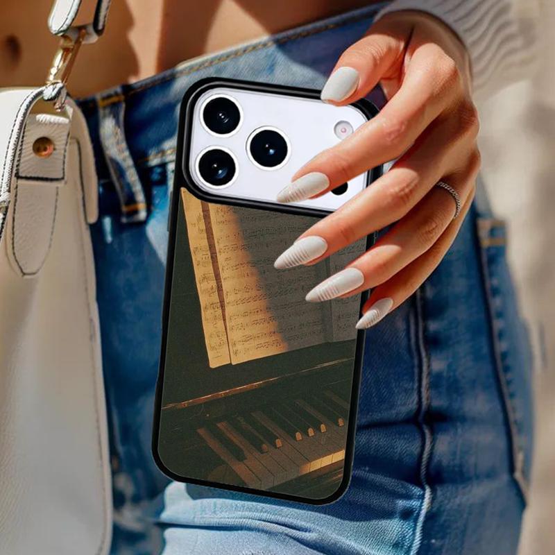 Musik Piano Elegant Telefonfodral För iPhone 17 Air 14 15 13 12 Max Fodral För Apple 16e 11 Pro Max Plus Coque
