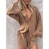 Loose Long Sleeve Shirt and Shorts Set Loose Long Sleeve Shirt Shorts Suit