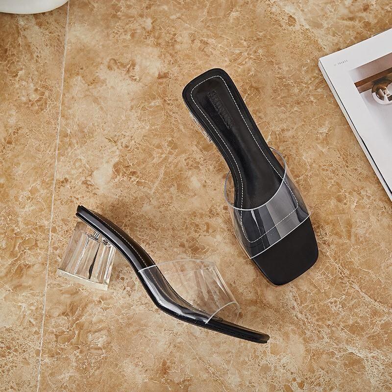 Cool Mop 2025 Summer New Style Internet Celebrity Transparent High Heels Cool Slippers Women's Crystal Fashion Women's Shoes