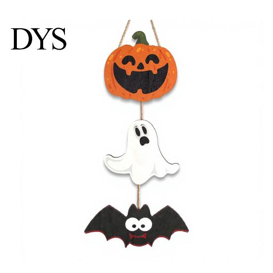Indoor Party Atmosphere Sign Halloween Wooden Hanging Ornament, Jack-o'-Lantern Ghost Bat 3-Tier String Door Hanger, Cute Easy Install Hemp Rope Wood