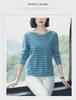 Plus Size Loose-Fit Cotton Striped Long-Sleeve T-Shirt for Middle-Aged & Elderly Women