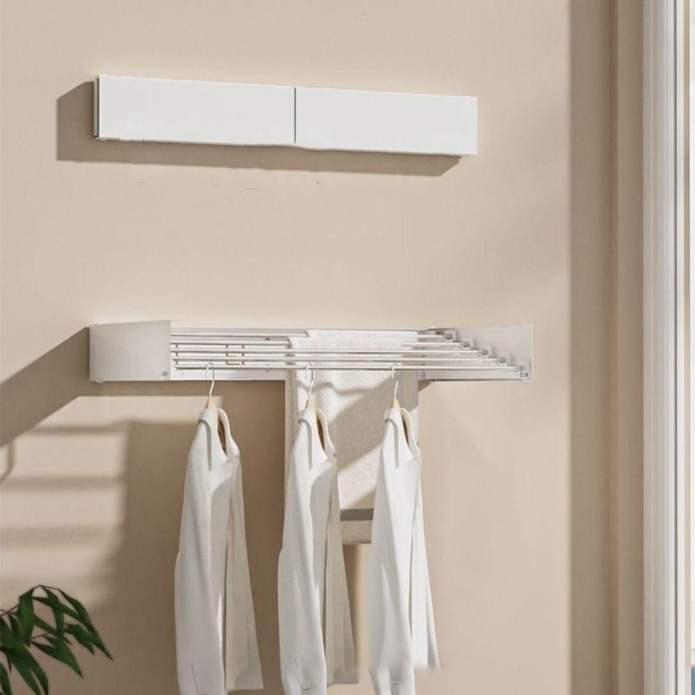 Carbon Steel Invisible Clothes Drying Rack 60CM 5 Rods Folding Clothes Hanger Large Capacity Wall Mounted Hidden Drying Rack