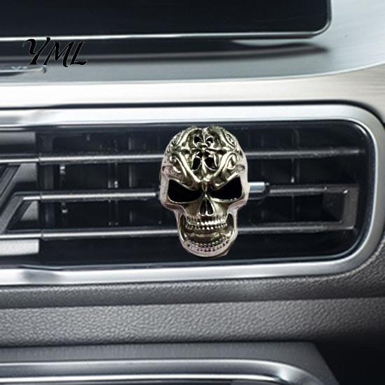Creative Car Accessories for Drivers Skull Air Vent Clip, Retro Alloy Dashboard Auto Freshener Holder Trim Funny Head Interior Personalized