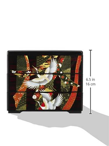 Nakatani Brothers Company Yamanaka Lacquerware 6.5cm Three-Tiered Box, Black, with Crane Design, 33-5405