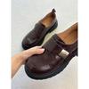 Sheepskin version~ thick-soled Velcro genuine leather women's thick heel deep mouth single shoes black small leather shoes