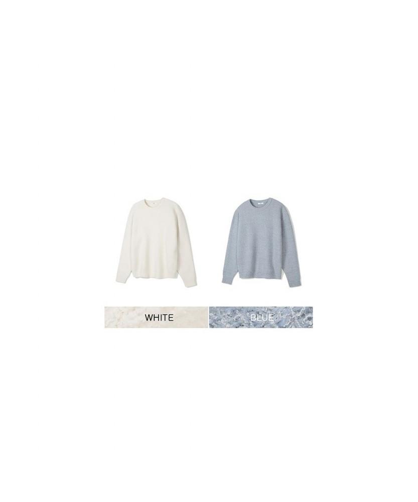 NOTIG Stripe Pattern Round Knit White_Okw3Swrl105A1