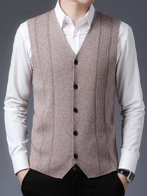 Chaleco de Lana Tejido Jacquard para Hombre - Sin Mangas, Amigable con la Piel, Capa Base Cálida para Padres de Mediana Edad