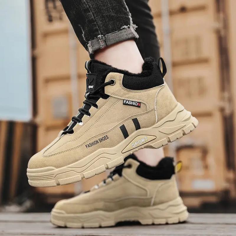 Outdoor Lace-up Warm Casual Shoes Round-toe Comfortable Plus Velvet Men's Snow Boots Retro Non-slip Wear-resistant Cotton Boots
