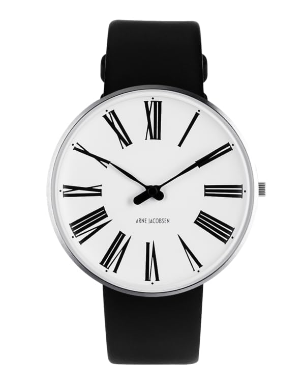ARNE JACOBSEN STATION 53302-2001, 40mm, Scandinavian Design, Water Resistant (Quiet Design with No Second Hand), White with Black Leather Strap