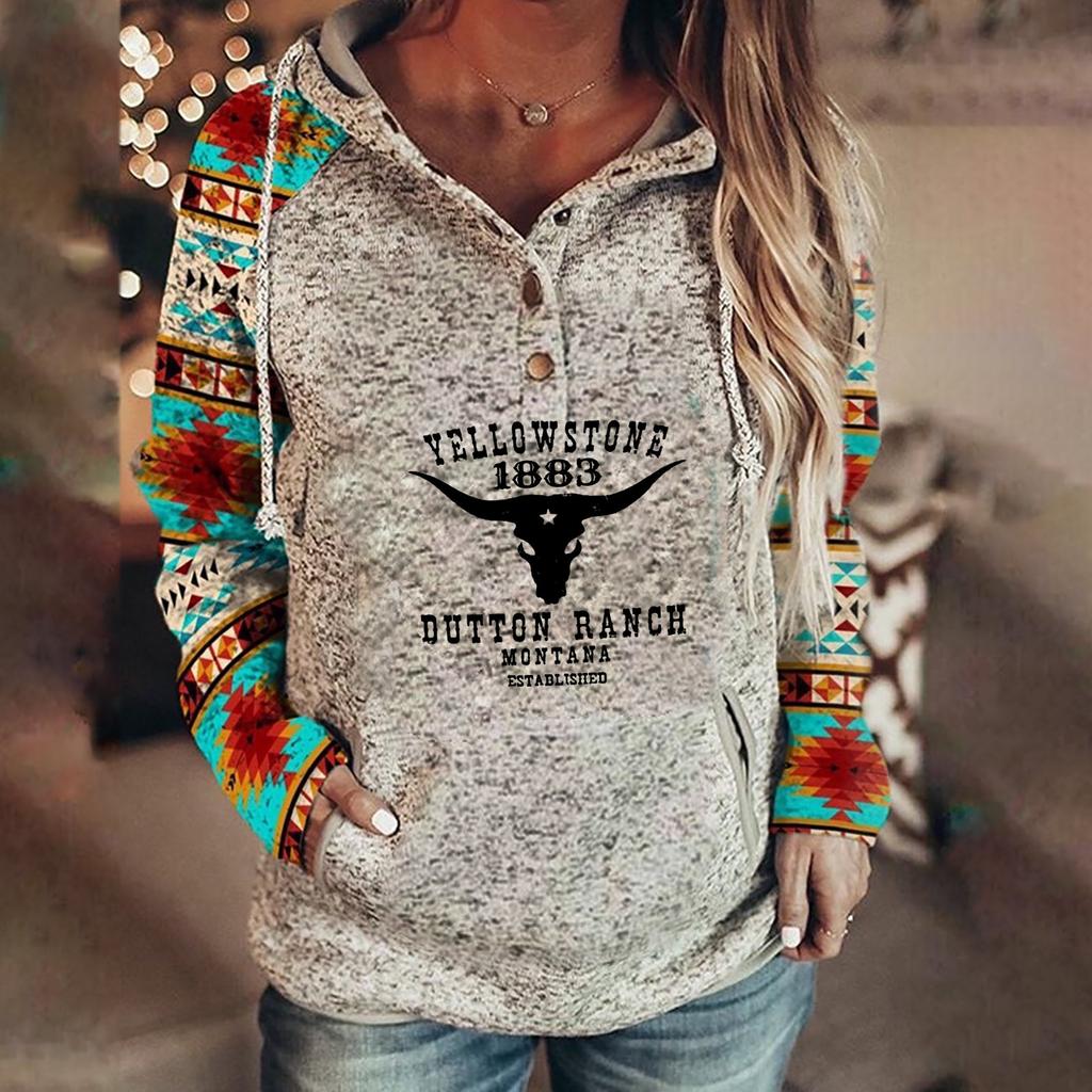 Damska bluza casualowa z nadrukiem, z okrągłym dekoltem i długim rękawem