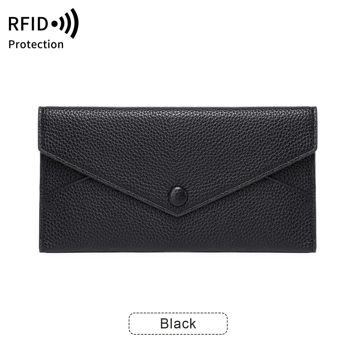 

RFIDUltra-thin Women s LongWallet Envelope Buckle Lychee Grain Clutch Large Capacity Multi-CardSlot Coin Purse Women sWallet