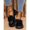 Chunky Sole 2025 British Style Korean Vintage Leather Loafers for Women Women's Slip-On Loafers with Bow Detail